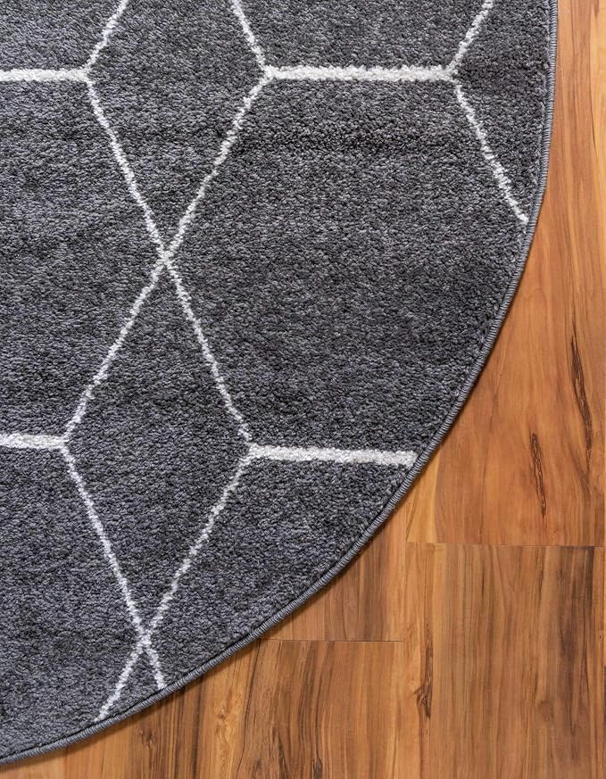 Unique Loom Trellis Frieze Collection Area Rug - Geometric (5' x 8' Oval, Dark Gray/ Ivory)