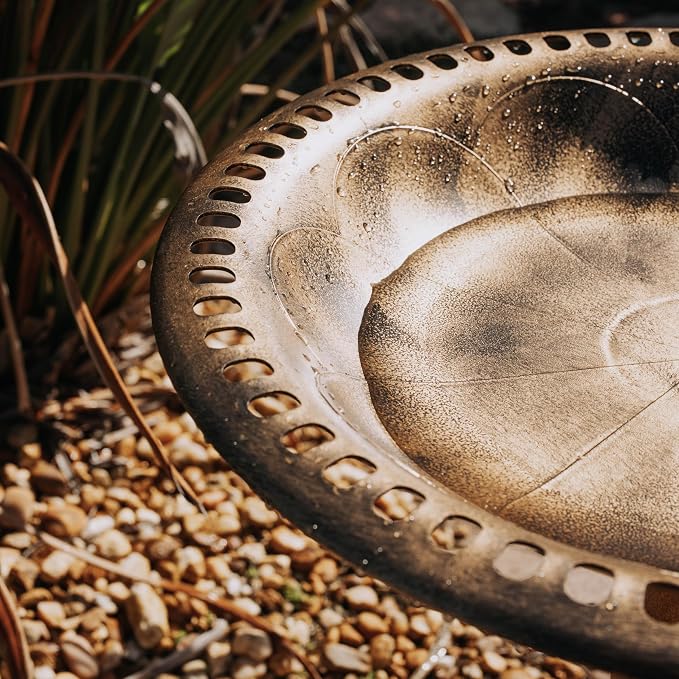 Backyard Expressions Outdoor Garden Bird Bath - Bronze - Weather Resistant Polyresin - 27 Inch