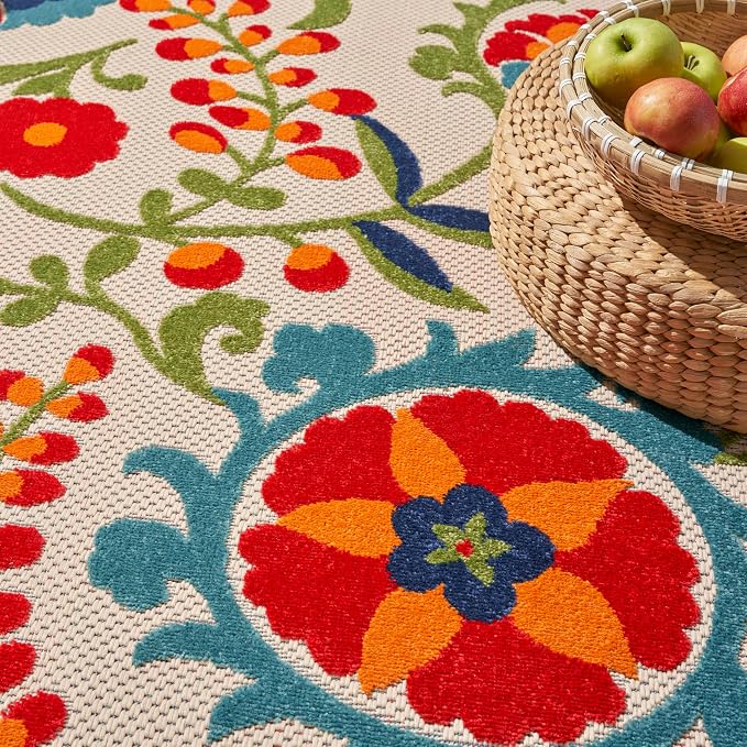 Nourison Home Aloha Multicolor 7' x 10' Area Rug - Easy Clean, Non Shedding, Bed Room, Living Room, Dining Room, Kitchen (7' x 10')