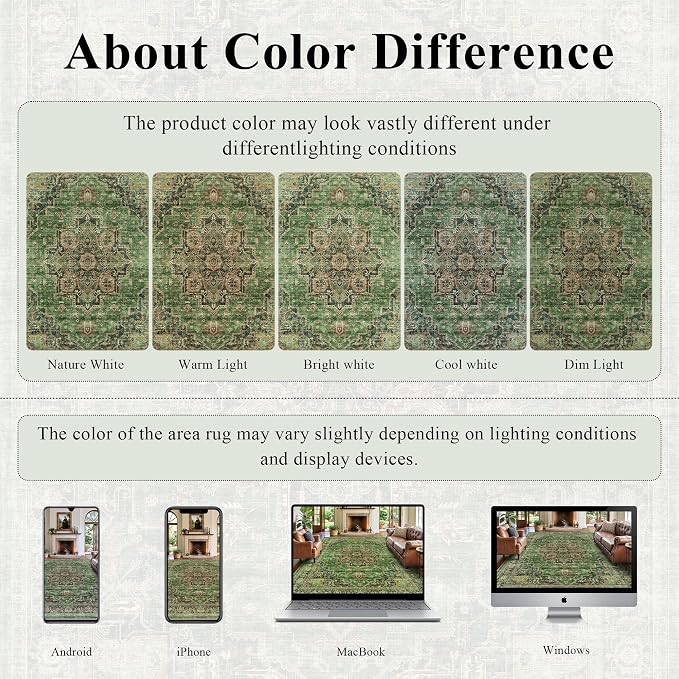 Area Rug 2x3 Entryway Rug Soft Washable Low Pile Vintage Doormat | Non Slip, Low Pile, Lightweight Carpet, Stain-Resistant Small Rug, Vintage Green for Entrance, Kitchen, Bedroom, Living Room