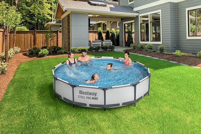 Bestway Steel Pro MAX Frame Pool Set with Filter Pump, Diameter 366 x 76 cm, Light Grey, Round