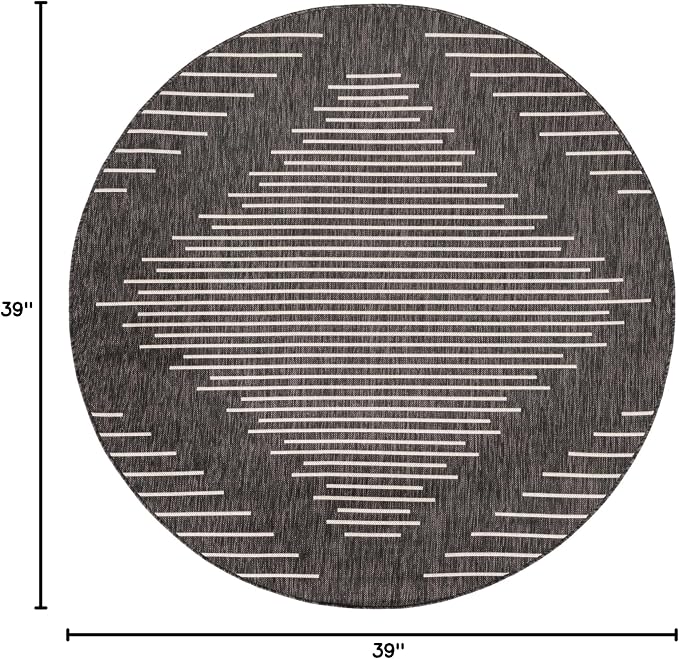 Unique Loom Outdoor Modern Collection Area Rug - Tambor (3' 3" Round, Charcoal Gray/ Ivory)