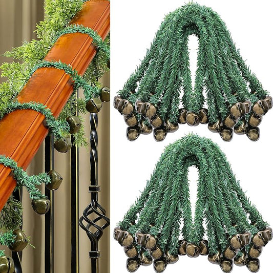25 Pcs 20 Inches Christmas Garland Ties with Bells Decorative Twist Ties Garland Hanger for Banister Stairs Railing Garden Reusable Flexible Twist for Xmas Holiday Decorations (Bronze)