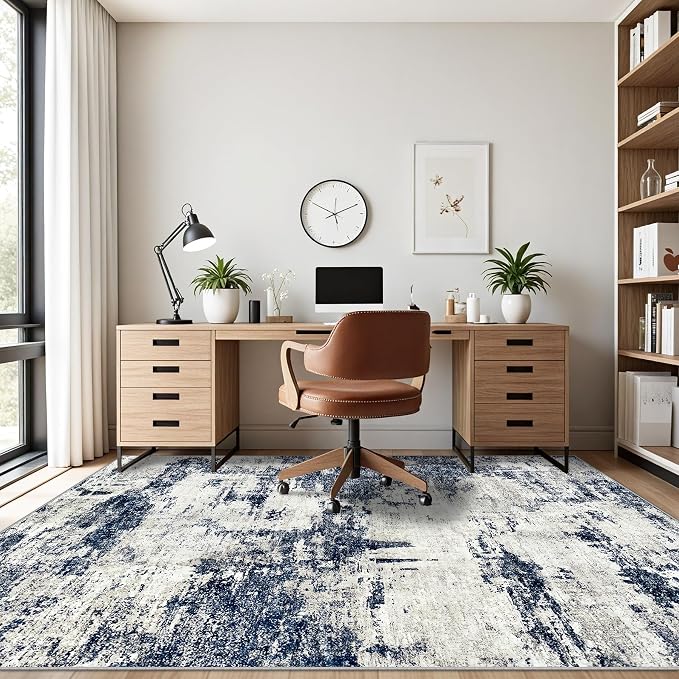 Tosuoka 10x14 Area Rugs for Living Room Abstract Washable Gray Blue Rug | With Anti-Slip Backing，Non-Shedding，Stain-Resistant，Soft Modern Large Carpet for Bedroom Dining Room Farmhouse Nursery