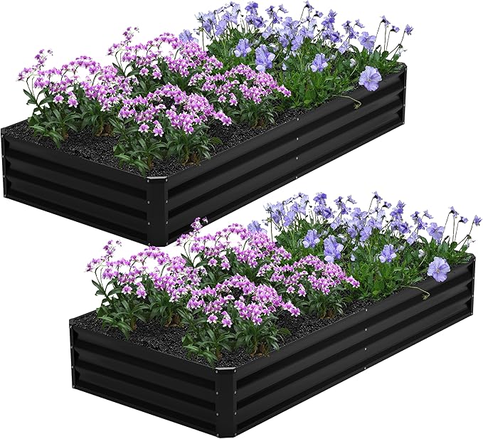 2PCS 8x4x1FT Galvanized Raised Garden Bed,Planter Raised Beds-Metal Garden Box,Large Plant for Outdoor Planting, Vegetables Bed，Flower,herb-Black 0.8mm