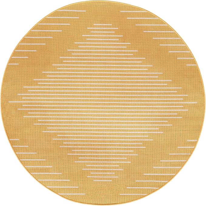 Unique Loom Outdoor Modern Collection Area Rug - Tambor (6' 1" Round, Yellow/ Ivory)