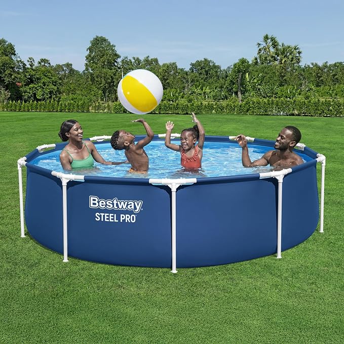 Bestway Steel Pro 10' x 30" Above Ground Swimming Pool Set with Pump | Durable Round Metal Frame Outdoor Backyard Pool, Puncture-Resistant Liner - Type I Filter Cartridge Included, Blue