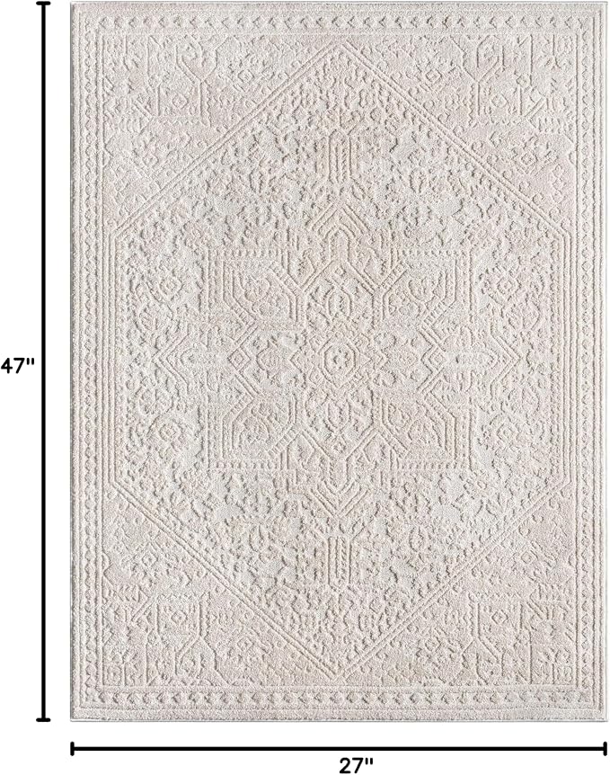 Well Woven Harlow Collection Cloud Medallion Ivory - Modern Tribal Minimalist 2x3 (2'3" x 3'11") Accent Mat Rug - Ideal for Entryway & Kitchen - Durable, Stain Resistant & Easy to Clean
