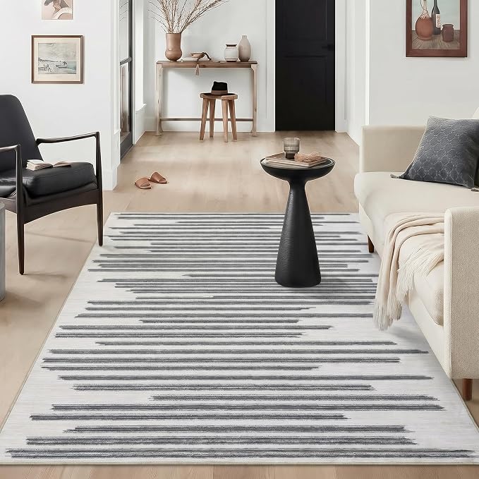 GarveeHome Washable Area Rug 4x6 Modern Non Slip Rug for Living Room Dorm | Stain Resistant Low Pile Carpet Perfect for Bedroom Kitchen Hallway Home Office, Grey