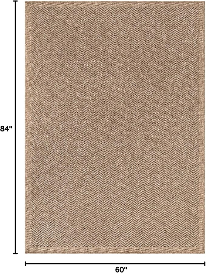 CAMILSON Easy Jute Rug 5x7, Indoor Outdoor Natural Color Fiber Area Rugs for Living Room Patio and Bedroom Rug Herringbone Seagrass Woven Design Easy-Cleaning, Washable Outside Carpet Alfombras 5 x 7