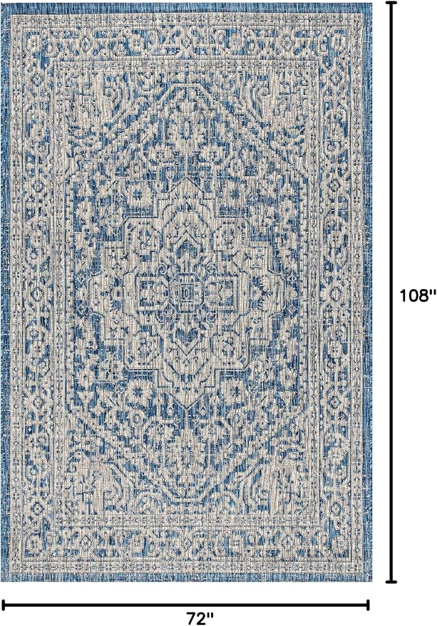 JONATHAN Y Medallion Weave Indoor Outdoor Area Rug 6X9 Navy/Gray, Sinjuri Textured for Backyard, Patio, Porch, Easy-Cleaning, High Traffic, Pet-Friendly, Non-Shedding (SMB101B-6)