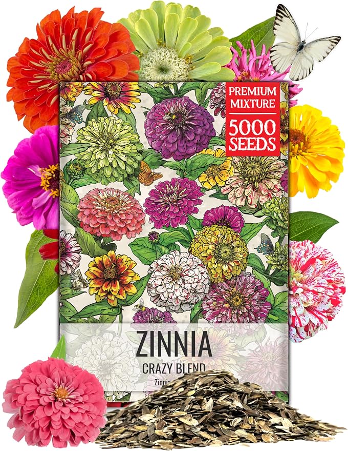 Seed Needs Zinnia Seeds Original Crazy Blend 5,000 Seeds Heirloom Bulk Pack