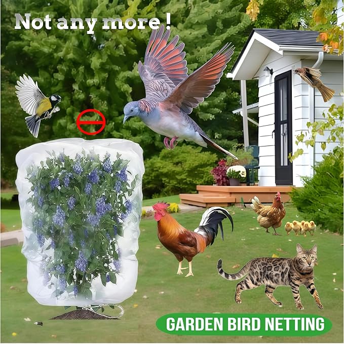 Fruit Tree Netting (3Pack, 10x10 FT)- Easy Install Plant Protection Cover, Reusable Garden Mesh Bag for Blueberry Bushes/Tomato - Block Birds/Insect/Squirrels
