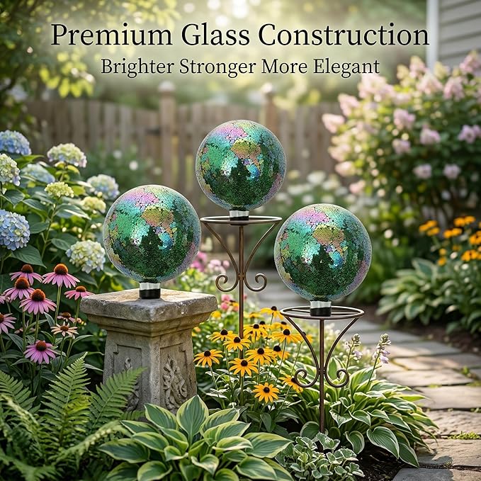 10" Mosaic Glass Gazing Ball for Garden Decor, Gazing Globe | Iridescent Glass Mosaic Gazing Globe, Outdoor Garden Orb for Yard, Patio, Lawn & Flower Bed Decor