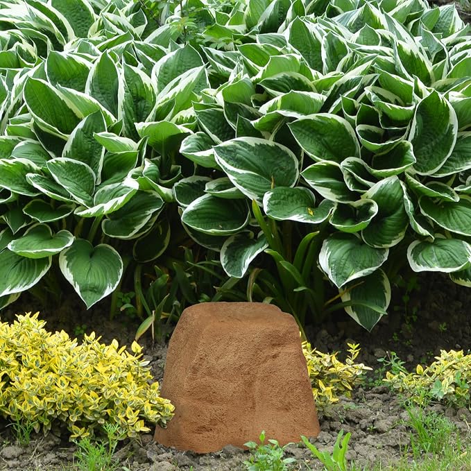 Sunnydaze 11” H Small Faux Landscape Rock Cover - Lightweight Polyresin Fake Rock Well Pump Cover for Outside – Realistic Natural Texture – Sand