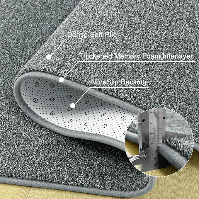 7x10 Grey Green Area Rug | Washable Memory Foam, Low Pile Non Slip Indoor Carpet for Living Room Bedroom Office Classroom College Dorm Room Home Decor