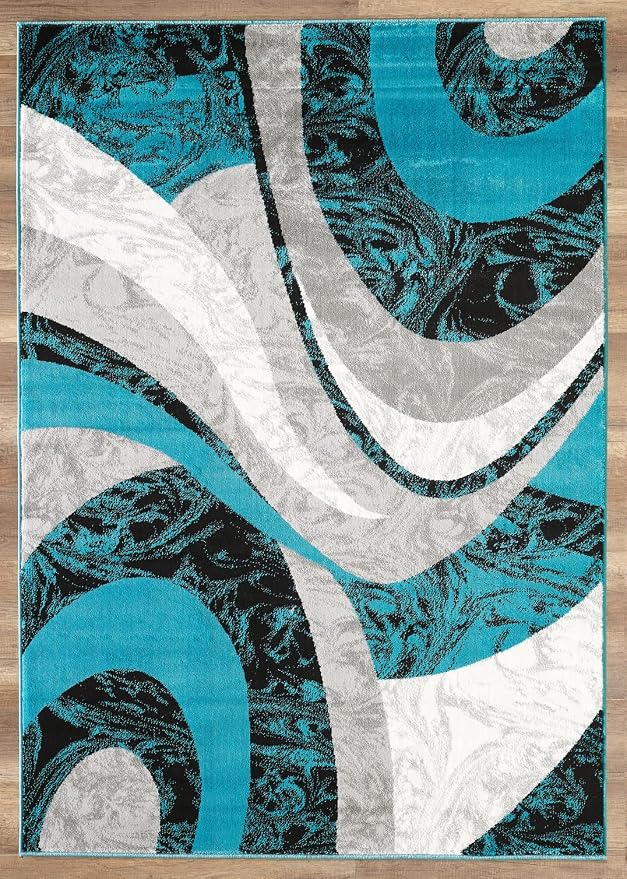 Yafa Home Fashion Modern Contemporary Swirls Design Area Rug, Luxurious, Elegant, and Fashionable Area Rug (Turquoise Blue, 4 ft X 5 ft)