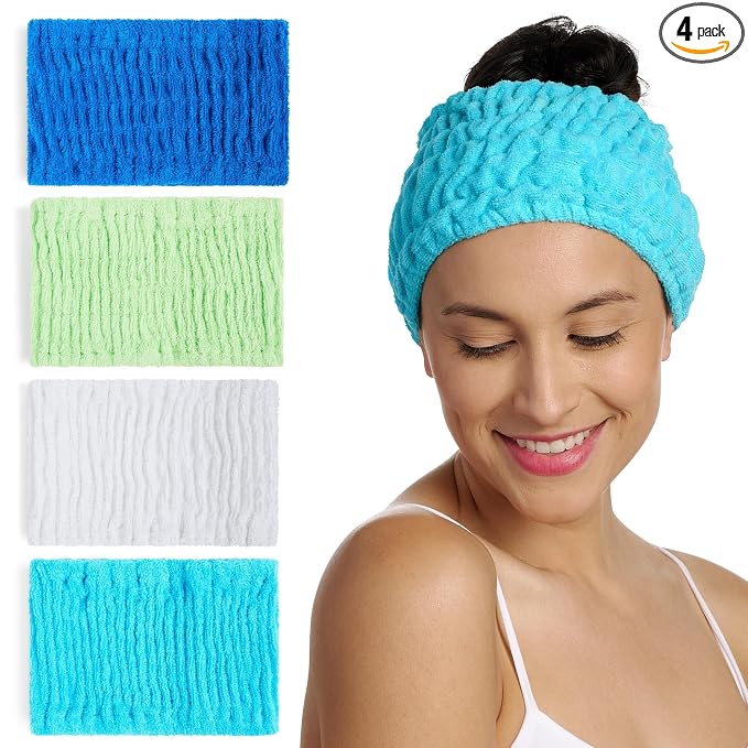 Turbie Twist 4-Pack Cotton Headbands – Extra-Wide, Comfy, All Hair Types, Ocean Breeze