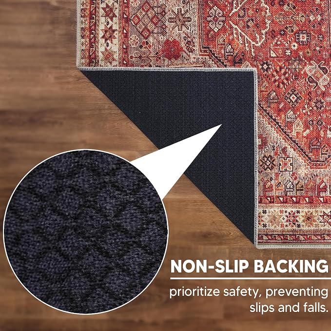 Keen Home Design Vintage Washable Area Rug, Non-Slip Low Pile, 8x10 | Machine Washable Cotton Chenille, 0.25In Low Pile, Rubber Non-Slip Back; Living Room, Bedroom, Dining Room, Office