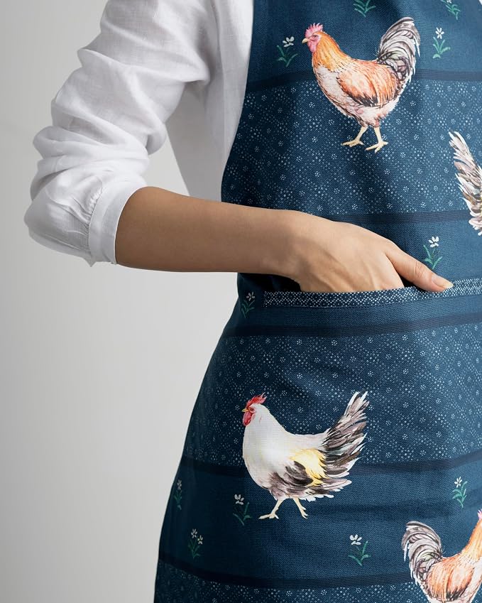 Maison d' Hermine Aprons for women with Pocket 100% Cotton (27.50"x31.50") | Adjustable Neck Strap & long ties Apron Men Chef Wedding Cooking Gardening Server Maid