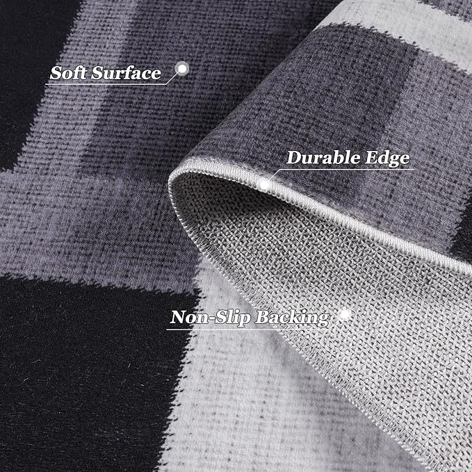 Pionblank Modern Geometric Area Rugs for Bedroom, Black White Grey 4x6 Rug | Charcoal Black Patchwork Blocks Indoor Carpet for Living Room Dining Room Office | Soft Low-Pile Floor Rug | Non-Slip
