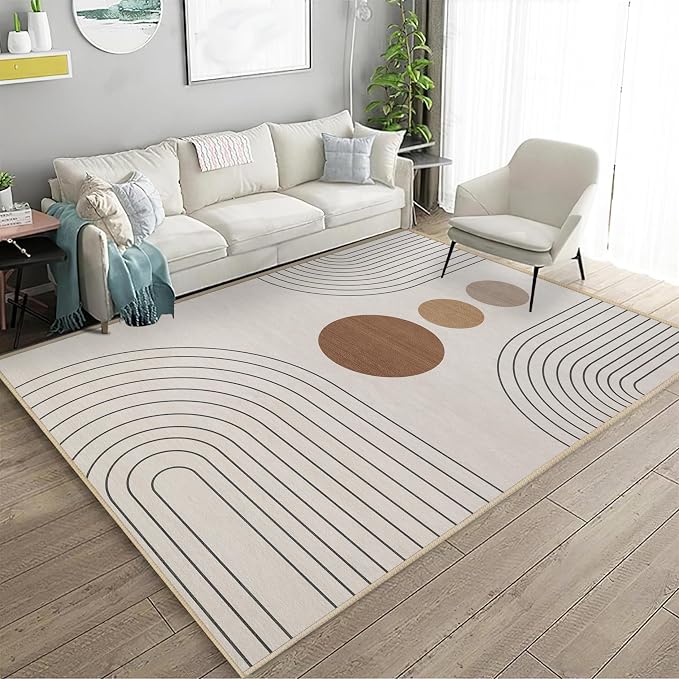 Boho Rug 4x6 Modern Geometric Minimalist Abstract Area Rug for Living Room Neutral Beige Mid Century Modern Contemporary Machine Washable Non-Slip Printed Low-Pile Carpet Dining Room Bedroom Office