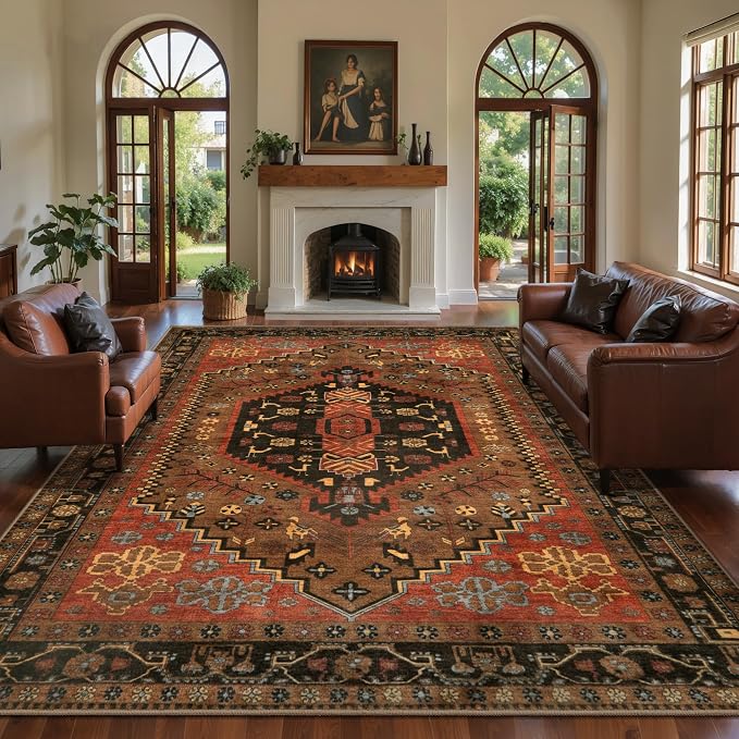 Ciicool 6x9 Area Rugs,Washable Large Boho Carpet for Living Room Bedroom | Oriental Low-Pile Soft Vintage Non-Slip Indoor Throw Carpet for Kitchen Bedside Bathroom Dining Room Foyer Decor