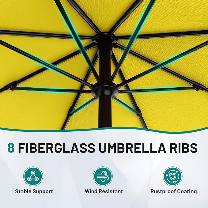 AreShark 10 FT Outdoor Patio Umbrella, Patio Table Umbrella with Push Button Tilt and Crank, Outdoor Patio Umbrellas with 8 Fiberglass Ribs, Patio Umbrellas for Market, Garden, Pool (Yellow)