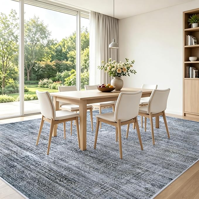5x7 Washable Area Rug Modern Abstract for Living Room Bedroom Gray Blue | Soft Indoor Carpet,Anti-skid Backing,Water Repellent,Non-shedding, Suitable for bedroom dining farmhouse nursery home office