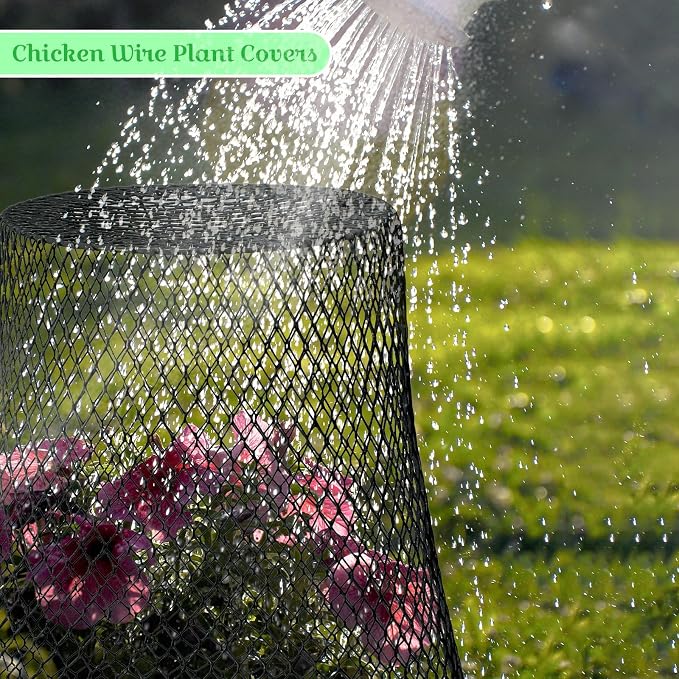 Therwen 15 Pcs Large Plant Wire Cloche 11 x 12 Inch Metal Garden Cloche with Garden Stakes Plant Protector from Animals for Keeping Bunnies Chicken Squirrels Birds (Black)