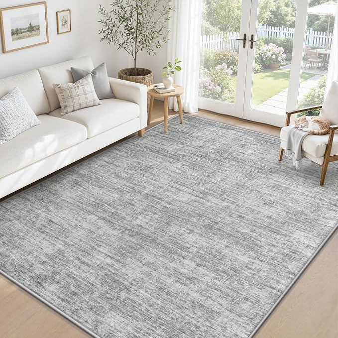 6x9 Area Rugs Living Room Rug: Washable Modern Abstract Rugs Neutral Non Slip Rug Soft Low Pile Indoor Bedroom Carpet for Nursery Office Dining Room Kids Room (Grey, 6'x9')