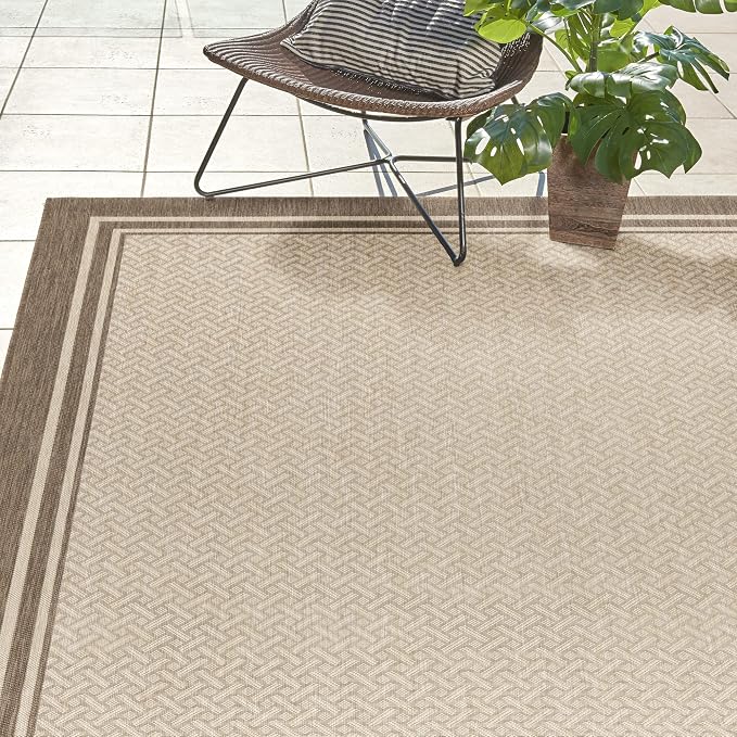 Gertmenian Indoor/Outdoor Flatweave Area Rug - 5x7 Standard, Stain & UV Resistant, Ideal For Deck, Patio, Poolside, Mudroom - Palm Ginger Leaf, Dark Grey White, 22914