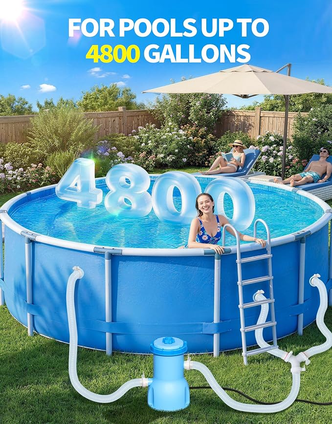 Standard Series Above Ground Pool Filter Pump - 800 GPH Flow Rate | Rapid Circulation & Micro-Debris Filtration, Pool Cartridge Filter Pump System - Keep Water Crystal Clean & Clear-Deep Blue