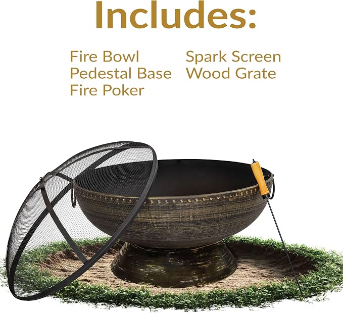 Sunnydaze 30-Inch Large Outdoor Fire Pit - Wood Burning Fire Pit for Outside with Poker and Screen - Black Finish - Regal Cauldron
