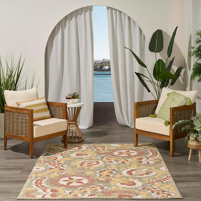 Nourison Home Aloha Sage Rose 5'3" x 7'5" Area Rug - Easy Clean, Non Shedding, Bed Room, Living Room, Dining Room, Kitchen (5' x 8')