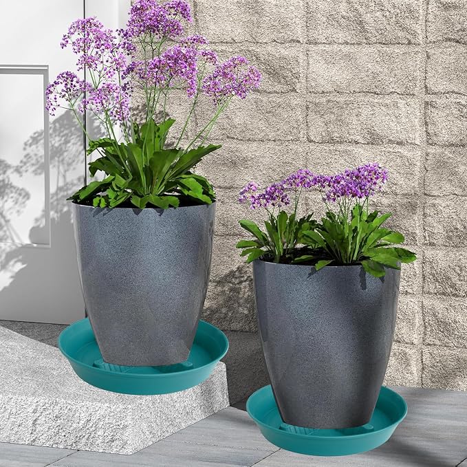 4 Pack Plant Saucer 14 inch, Plastic Plant Saucers for Indoors, Raised Middle Plant Trays for Pots, Water Tray for Plants, Plant Stand Water Catcher Tray, Pot Saucers for Plants