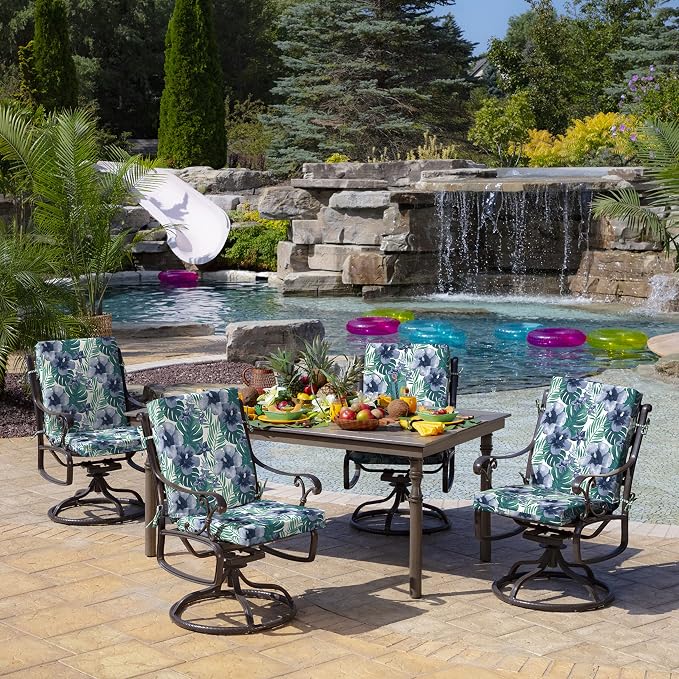Arden Foam Patio Dining Outdoor Chair Cushions, 20 x 44, Premium High-Density Foam, Never Flattens, Weather-Proof for Outdoor Chairs, Salome Tropical