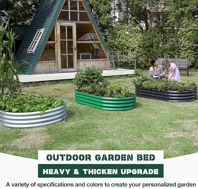 Land Guard Galvanized Raised Garden Bed Kit, Galvanized Planter Garden Boxes Outdoor, Oval Large Metal Raised Garden Beds for Vegetables…………
