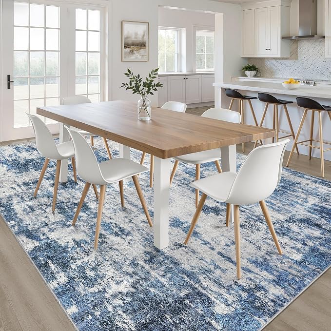 LOONGRUG 6x9 Area Rug Washable Neutral Modern Rug for Living Room Navy Gray | Abstract Soft Stain Resistant Indoor Non-Slip Carpet for Bedroom Nursery Kids Office Playroom Dining Room
