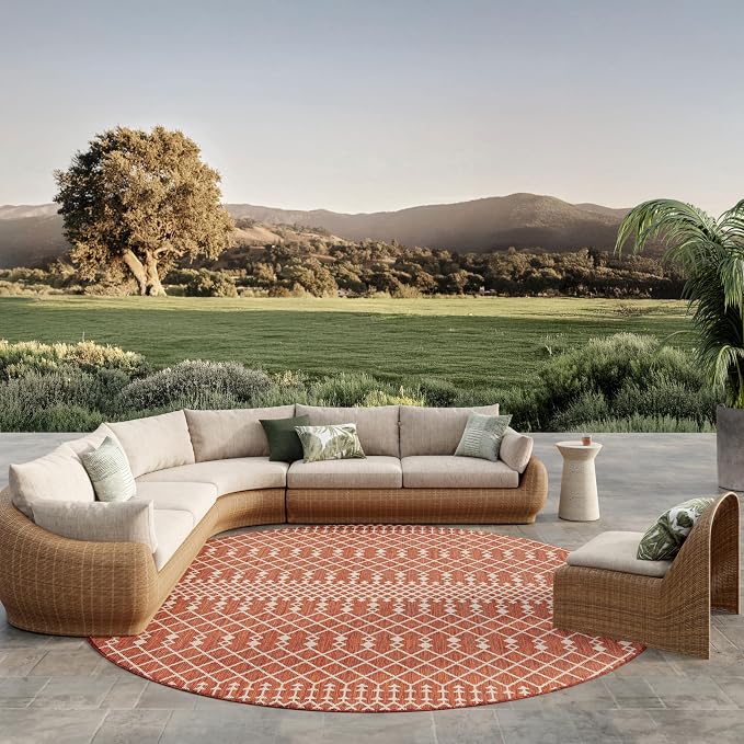 Nourison Home Positano Terracotta 8' x Round Area Rug - Easy Clean, Non Shedding, Bed Room, Living Room, Dining Room, Kitchen (8' x Round)