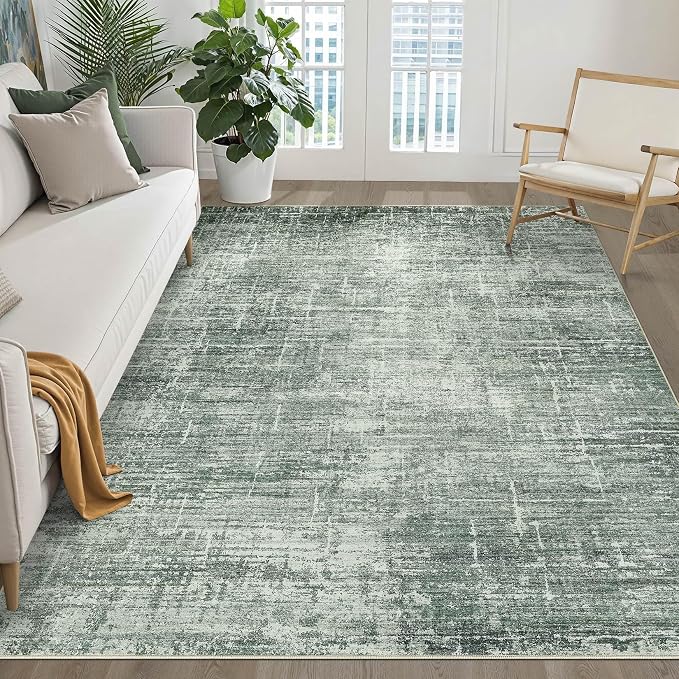 LOONGRUG 5x7 Area Rug Washable Neutral Modern Living Room Rug Dark Green | Abstract Soft Stain Resistant Indoor Floor Non-Slip Carpet for Bedroom Nursery Kids Office Playroom