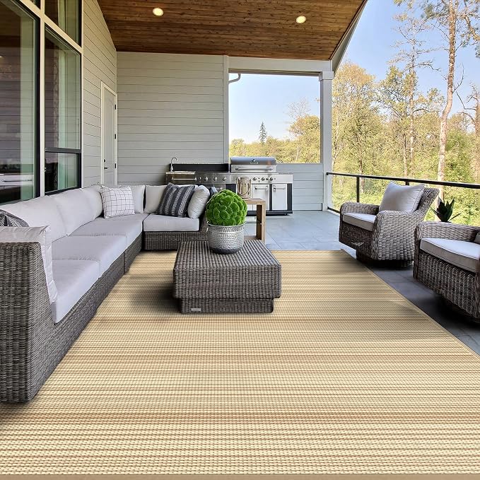 GENIMO Outdoor Rug for Patio Clearance, 9'x12' Reversible Plastic Straw Rugs, Lightweight Waterproof RV Camping Mat for Camper, Balcony, Deck, Backyard, Picnic, CoffeeBeige