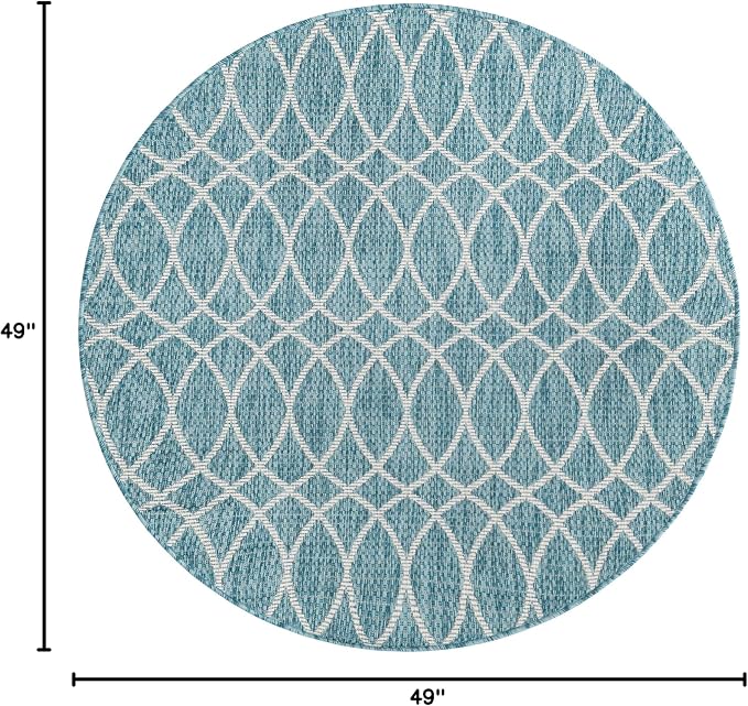 Unique Loom Outdoor Trellis Collection Area Rug - Gitter (4' 1" Round, Light Aqua/ Ivory)