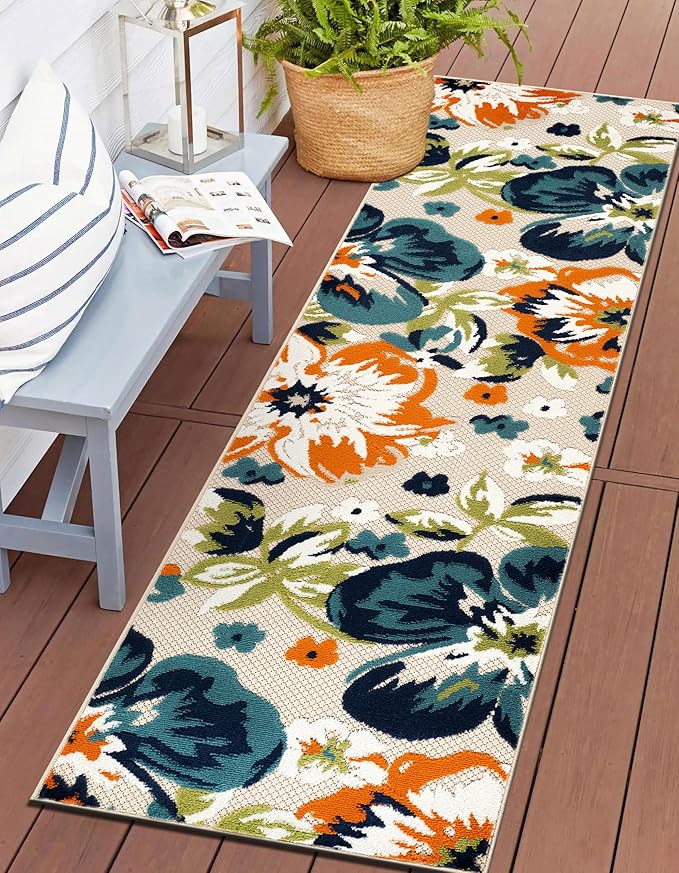 Rugshop Multi Bergamo Floral Indoor/Outdoor Runner Rug Machine Washable for Hallway, Entryway and Kitchen, 2'7" x 8'