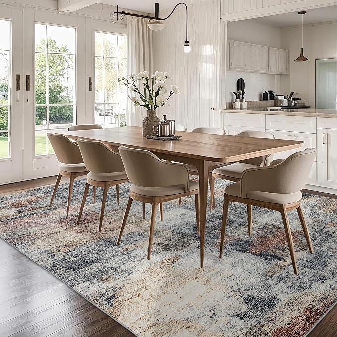 Washable 9x12 Area Rug: Modern Large Rugs for Living Room Dining Room Bedroom Office Indoor - Non-Slip Carpet Home Decor - Rustic Black Brick