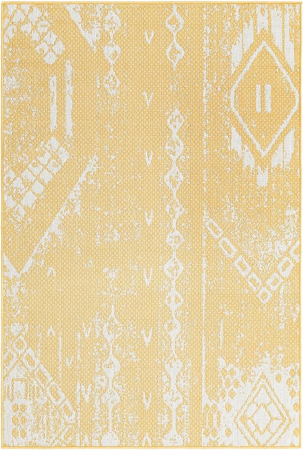 Unique Loom Outdoor Bohemian Collection Area Rug - Anthro (4' 1" x 6' 1" Rectangle, Yellow/ Ivory)