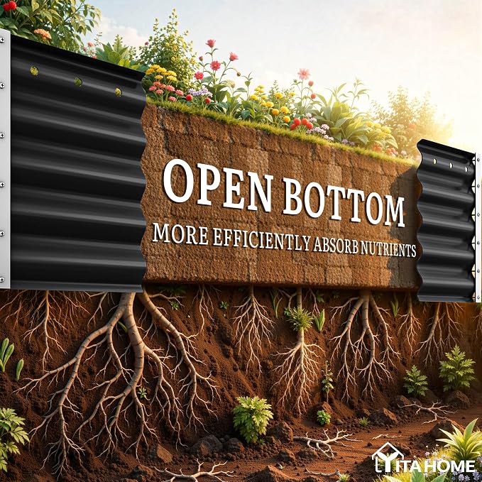 YITAHOME 8x2x1.5ft Large Raised Garden Bed Kit, 17" Tall 9 in 1 Galvanized Metal Planter Box with Gloves & Safety, Outdoor Above Ground Planters for Plants Vegetables Flowers, Black