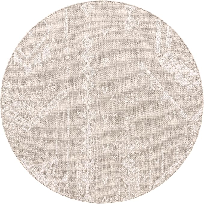 Unique Loom Outdoor Bohemian Collection Area Rug - Anthro (6' 1" Round, Gray/ Ivory)