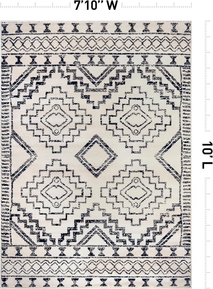 Rugshop Southwestern Geometric Tribal Boho Area Rug Soft Cream 7' 10" x 10' | Rectangular, Size 7' 10" x 10', Living Room, Bedroom, Dining Room, Home Office, Kitchen, Entryway, Hallway, Nursery, Bedside