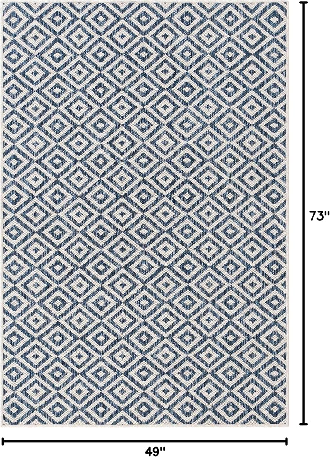 Unique Loom Outdoor Collection Area Rug - Costa Rica (4' 1' x 6' 1' Rectangle, Blue/ Ivory)